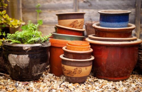 empty garden pots stacked