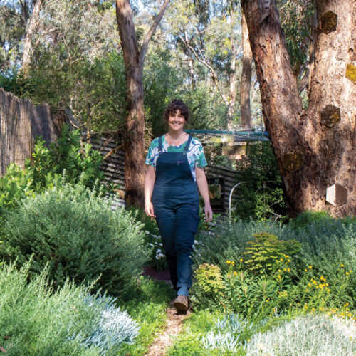 Chloe Thomson in her garden
