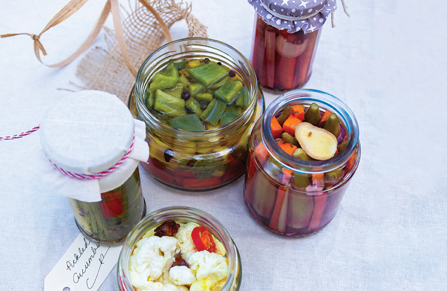 Picked vegetables in jars