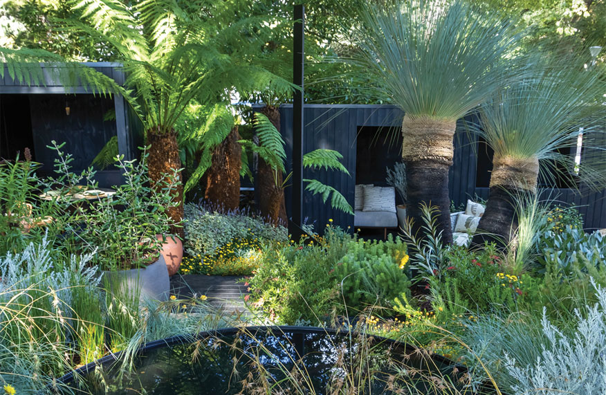 native garden with pond