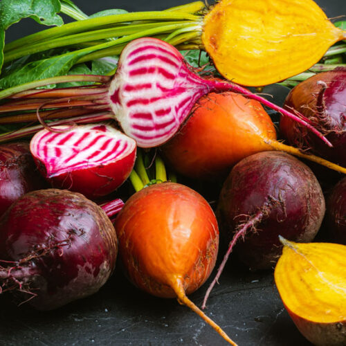 red, yellow and striped cut beetroot