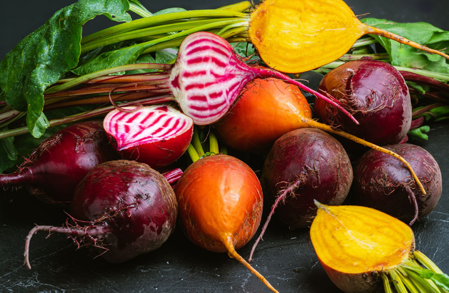 red, yellow and striped cut beetroot